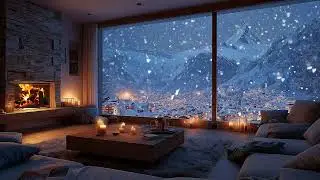 Winter Chase | Wind and Fire Ambience with Soft Piano for Deep Winter Night Calm ASMR Fireplace !!