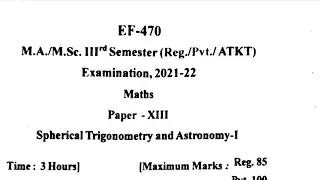 Msc 3 rd Sem. Maths Paper - Spherical Trignometry and Astronomy -1