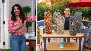 Barbara King Square Wicker Lantern with Tiki Flame on QVC