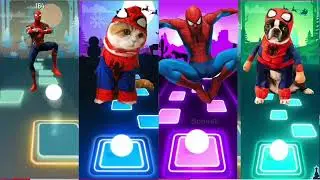 Tiles hop - dog vs spider man vs cat - edm rush gameplay