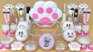 WHITE SLIME 🤍 Mixing makeup and glitter into Clear Slime 100% ASMR Satisfying Slime Videos 1080p