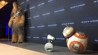 BB-8 & D-O with Chewbacca at Star Wars: Rise of Skywalker Press Conference w/Look at Merchandise