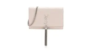 Saint Laurent Calfskin Croc Embossed Kate Monogram Tassel Chain Wallet Marble Pink