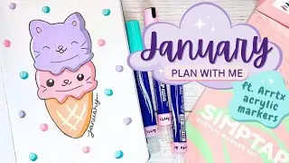 January plan with me🍦kawaii ice cream bullet journal 🍨 ft Arrtx Simptap acrylic markers