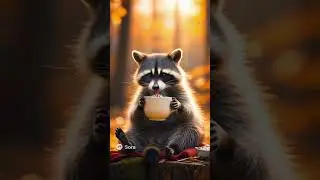 super cute raccoon drinking hot cocoa with an autumn background #cute #funny #raccoon