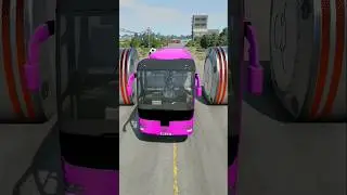Colourful Long City Buses & Cement Truck vs Hydraulic Crush - BeamNG.drive #shorts #beamngdrive #bus
