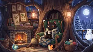 Cat&rsquo;s Cozy Winter Treehouse Vibes ❄️ Winter Lofi Mix for Study 🧶 Relaxing Snow Sounds to Focus