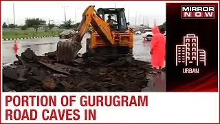 Gurugram Monsoon: Busy road caves in at IFFCO chowk area