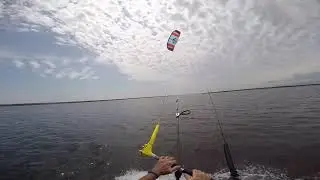 Light wind Kiteboarding with surfboard