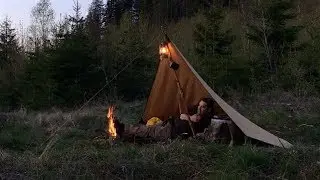 Thunder Storm Overnighter In a Canvas Tarp   - Bushcraft Wood Container - Hamburgers