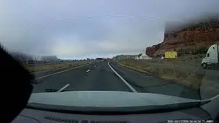 Scenic Drive with Early Morning Fog entering Arizona & New Mexico USA state border on Interstate i40