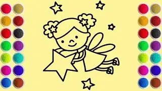 Sand painting drawing a cute fairy holding a star with Color Sand | easy step by step
