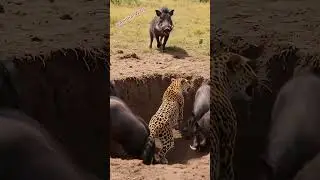 Wild boar herd vs leopard/Sapi liar vs macan tutul #animalbattle #wildlife #wildlifeentertainment