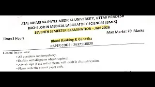 BMLS 7th Semester | Blood Banking & Genetics | Session 2021&ndash;22 | Main Exam Question Papers