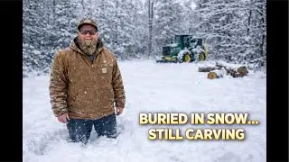 Chainsaw Carving an Elk in a Winter Storm | Buried in Snow, Still Carving