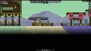 Starbound - Episode 34 : First village. Merchant selling vegetables, fruits, weapons. Kluex big ape?