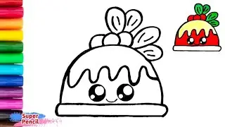 🎂 How to Draw a Cute Kawaii Christmas Cake | Easy Cartoon Drawing for Beginners