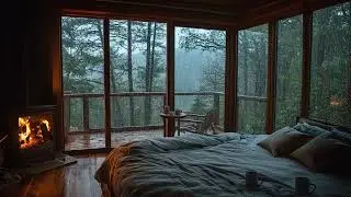 Heavy Rain on Corner Window 🌧️ Cozy Bedroom Ambience for Deep Sleep, Rest, Study, Focus