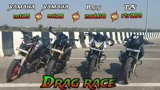 Yamaha mt15 vs Bajaj ns160 vs Tvs180//Drag race 🚀@AliVloger1234