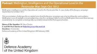 Podcast: Wellington, Intelligence and the Operational Level in the Peninsular War Sept Oct 1812