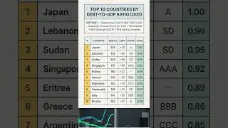 Top 10 Countries by Debt-to-GDP Ratio (2025)