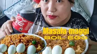 EATING|| SPICY MASALA MAGGI  WITH BOIL EGG AND COKE#nepalimukbangvideo