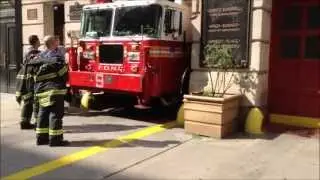 FDNY TOWER LADDER 9 SPARE RETURNING TO IT'S GREATJONES ST. FIREHOUSE AT THE BOWERY AREA OF NYC.