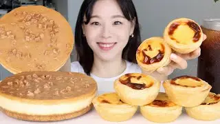 SUB) ASMR Сладкий карамельный чизкейк и Португальский яичный пирог Мукбанг 💛 Десерт Поедание звука
