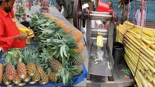 Famous Healthy Fruits Masala Pineapple and Sugarcane Juice of Dhaka City! Bd Food