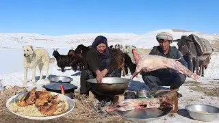Surviving in the Highest Mountains of Afghanistan -63&deg;C | Shepherd Mother Cooking Goat Curry Recipe