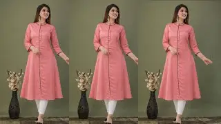 Chinese Coat collar Kurti cutting and stitching || A line Kurti cutting and Stitching for Beginners
