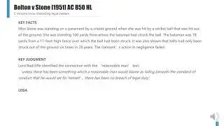 [Case Law Tort] ['Magnitude of risk'] Bolton v Stone [1951] AC 850 HL
