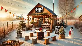 The First Snowy Day at Cozy Winter Coffee Shop Ambience w/ Warm Jazz Music & Fireplace for Relaxing