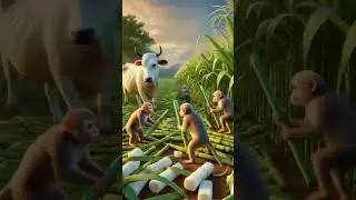 Hard Working Cow | Amazing Story | Monkey Destroy Sugar Crane | Police Came and Arrested the Monkeys