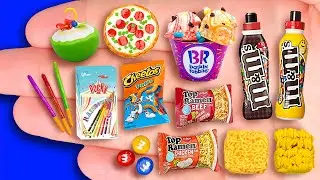 MINI FOOD IDEAS FOR BARBIE DOLL️ 🍕🍭 | Baskin Robin, Pocky rainbows, M&M, Cheetos, Noodle Ramen etc..