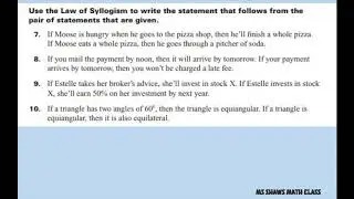 Use the Law of Syllogism to write a valid conclusion that follows the statements
