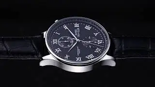 BUREI Men's Multifunction Chronograph Sports Watch with Black Leather Strap