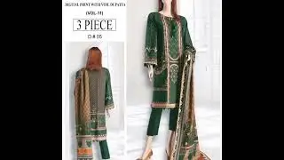 Digital Printed Lawn Suit with Vail Dupatta