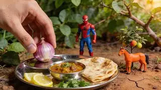 Miniature Cooking with Spider-Man Toy | Tiny Roti & Curry in Nature (4K)