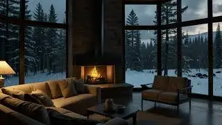 No Ads Fireplace Blizzard ASMR - Snow Storm Sound Sleep With Fireplace Burning For Deep Sleeping