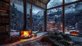 Cozy Winter Night Ambience | Fireplace and Snowfall Sounds for Peaceful Sleep and Stress Relief