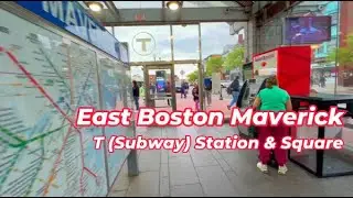 East Boston Maverick Station & Square exiting T subway station onto the square