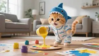 Ginger Makes a Mess on the Wall and Mama Cat Teaches Him with Love 🎨🐾💛 | Funny Cat Videos