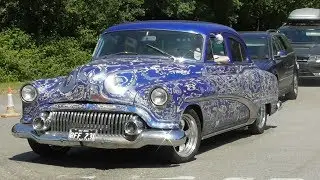 Custom & American Cars Leaving a Car Show 2   June 2017