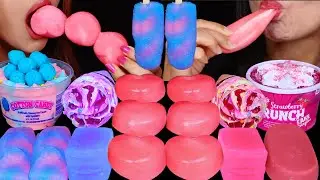 ASMR COTTON CANDY VS STRAWBERRY (ICE CREAM CAKE CUP, HEART MOCHI ICE CREAM, UNICORN SPRINKLE CONE 먹방