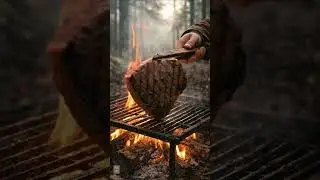 Raw Meat Meets Fire 🔥🌲#shorts #KitchenInForest #meatcooking #outdoorcooking #campfirecooking