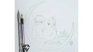 Two Little Birds easy scenery drawing step by step #part1 two love birds #nocopyrightmusic #drawing