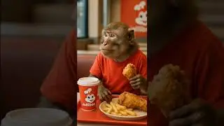 Monkey Tries Jollibee for the First Time! 😂🍗#monkey #food #jollibee #chicken