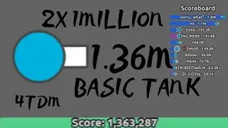 Diep.io  -  World Record! - 1.36 Million Score With Basic Tank!  Double 1 Million!