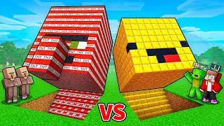 Джей-Джей и Майки против жителей деревни: ОПАСНАЯ БИТВА ЗА ГОЛОВУ В Minecraft &mdash; Maizen